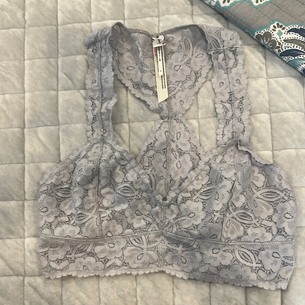 Free People Gray Lace Plunge Bralette